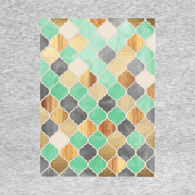 Charcoal, Mint, Wood & Gold Moroccan Pattern by micklyn